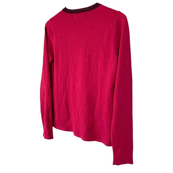 Rachel Roy Women's Metallic Ringer Pullover Sweater Wild Pink Large - Picture 7 of 9